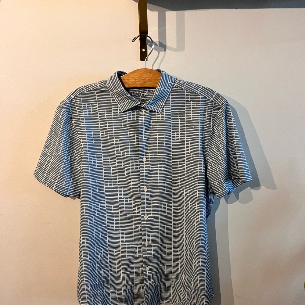 New Perry Ellis Men's Blue Patterned Shirt